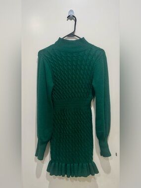 Free Gift with Purchase- Women's Emerald Green Cable Knit Long-Sleeve Dress